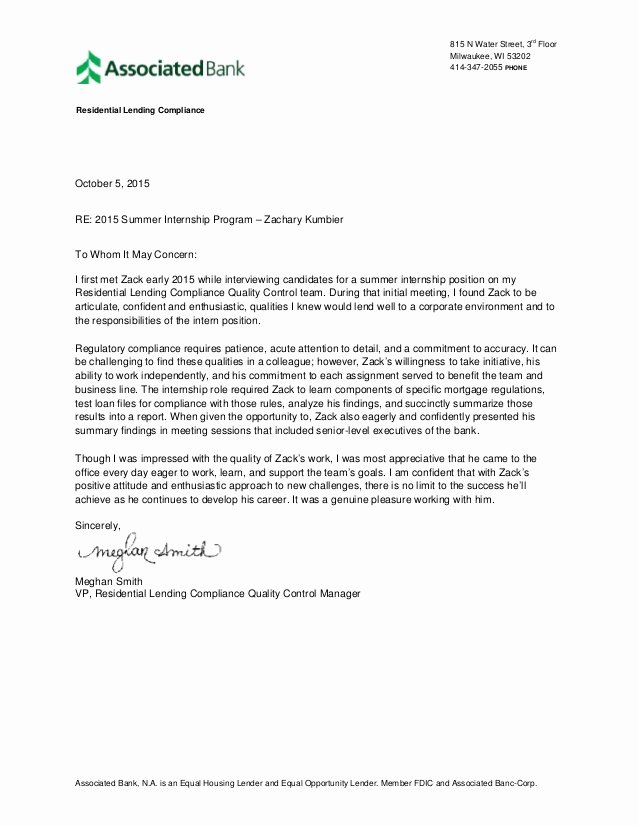 Letter Of Recommendation for Housing New Letter Of Re Mendation Zachary Kumbier