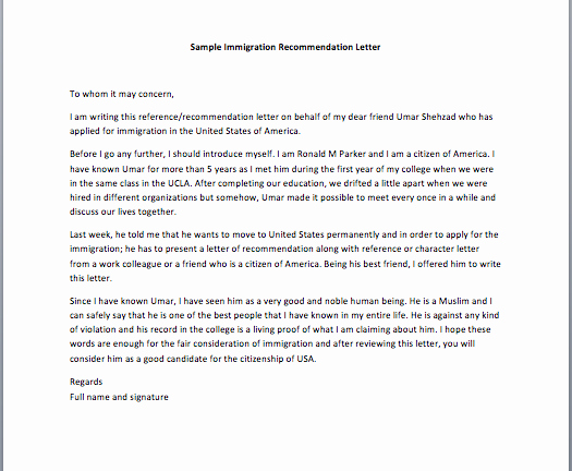 Letter Of Recommendation for Immigration Luxury Re Mendation Letters Archives Smart Letters