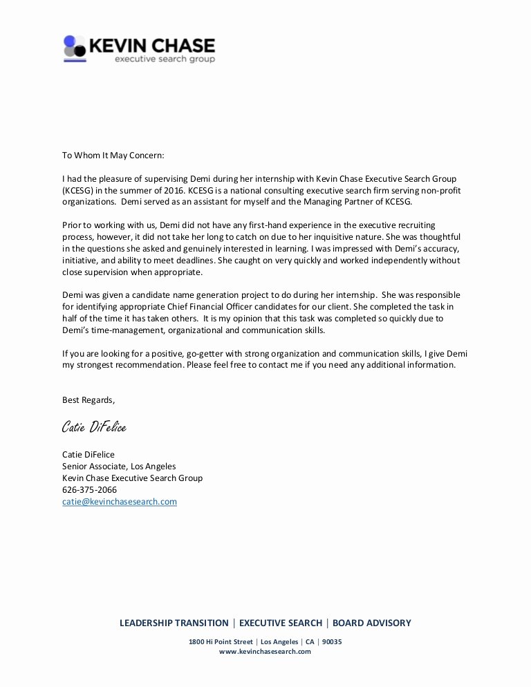 Letter Of Recommendation for Intern Awesome Re Mendation Letter Internship 2016