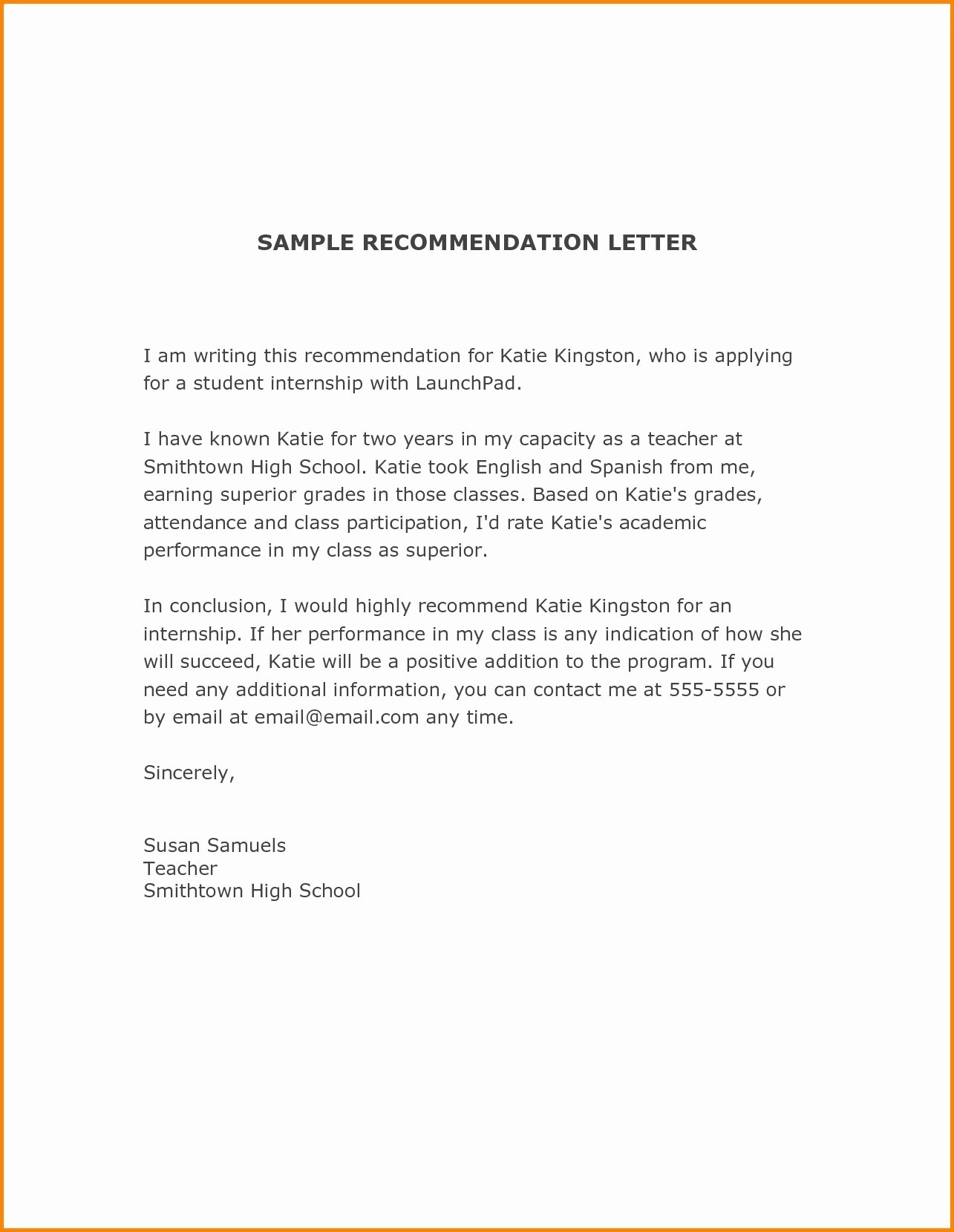 Letter Of Recommendation for Intern Best Of Intern Reference Letter Internship Re Mendation From
