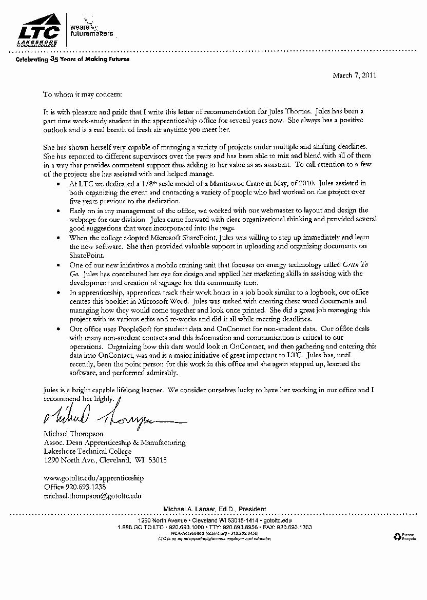 Letter Of Recommendation for Ltc New Letters Of Re Mendation