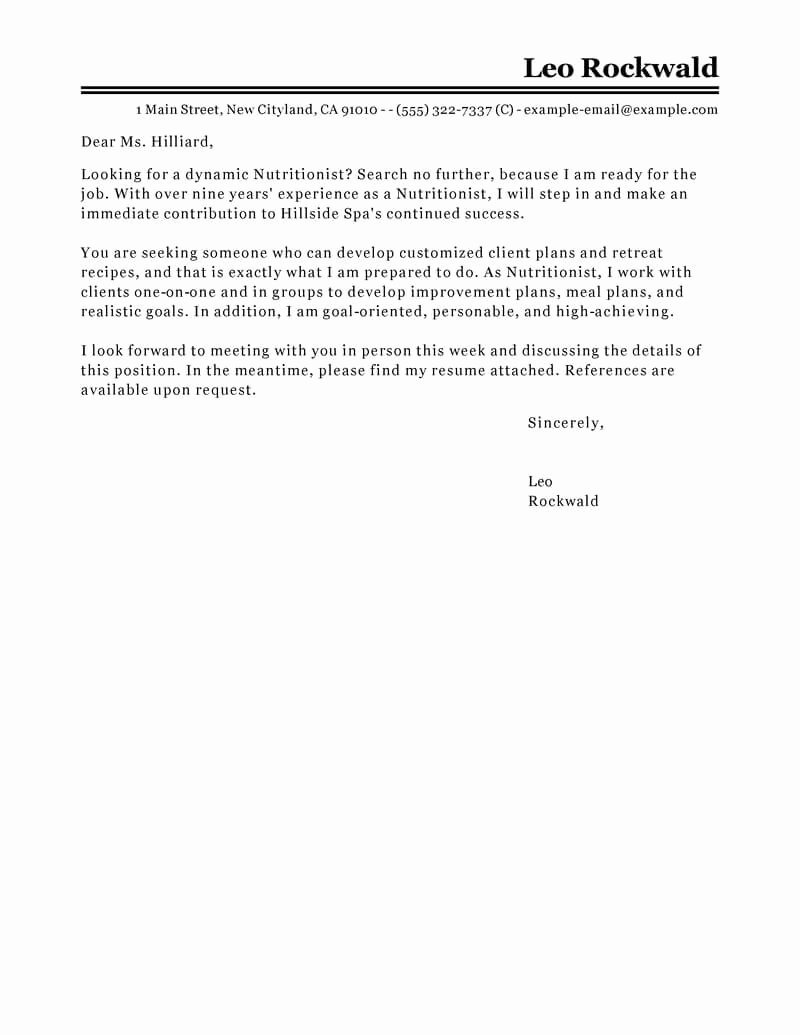 Letter Of Recommendation for Ltc New Nutritionist Cover Letter