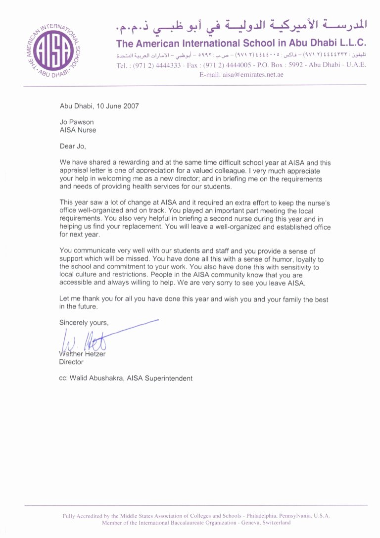 Letter Of Recommendation for Ltc New Reference Letter American International School Abu Dhabi