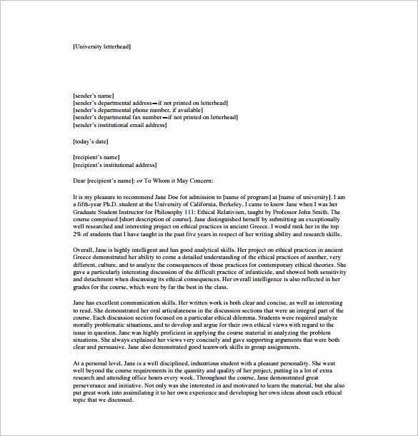 Letter Of Recommendation for Masters Lovely 30 Letters Of Re Mendation Pdf Doc Xlsx