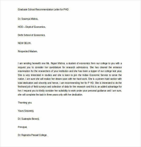 Letter Of Recommendation for Masters Lovely 44 Sample Letters Of Re Mendation for Graduate School