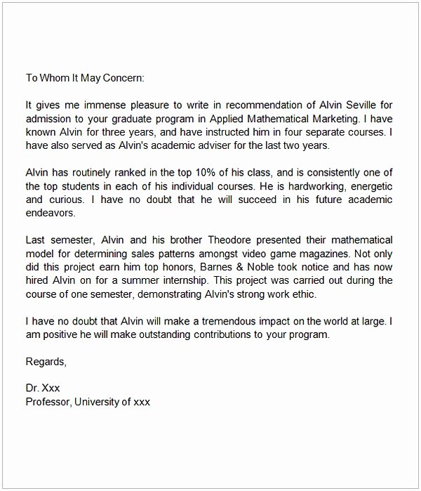Letter Of Recommendation for Masters Unique Sample Letter Of Re Mendation for Graduate School From