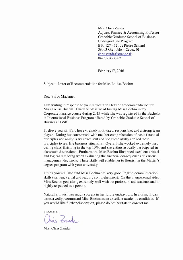 Letter Of Recommendation for Mba Awesome Letter Of Re Mendation Louise Boehm 2016 Part2