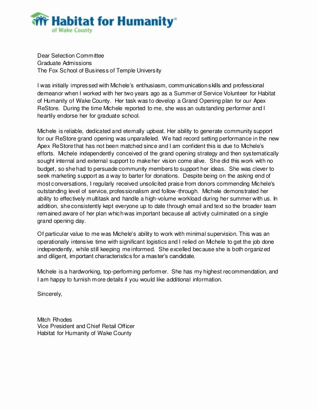 Letter Of Recommendation for Mba New Letter Of Re Mendation Michele Phillips