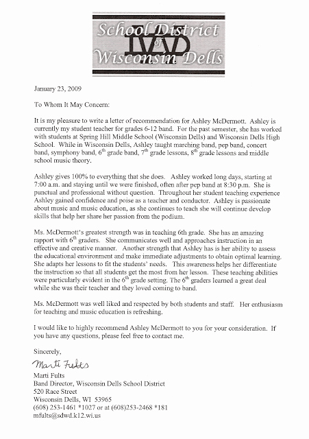 Letter Of Recommendation for Musician Fresh ashley Miller Middle School Band Teacher Letter Of