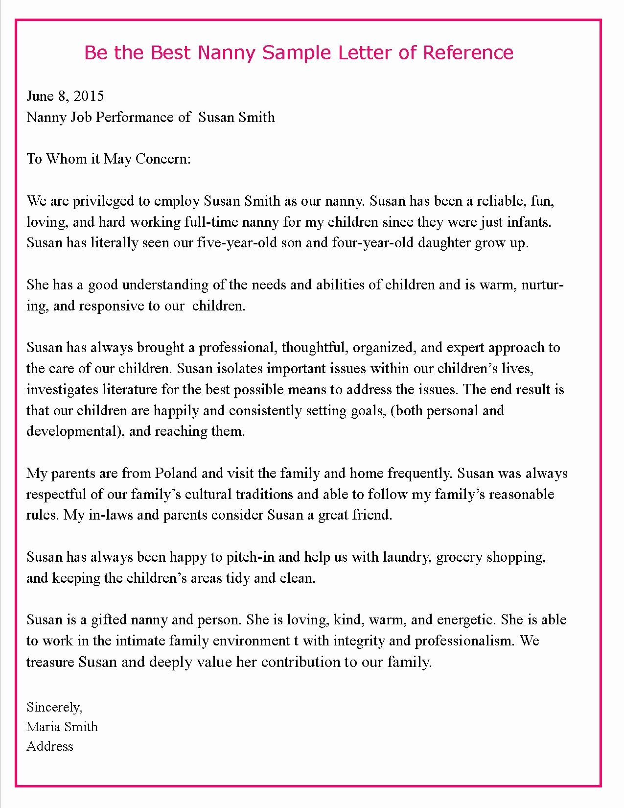 Letter Of Recommendation for Nanny Elegant Helping Parents Write Letters Of Reference for their Nannies