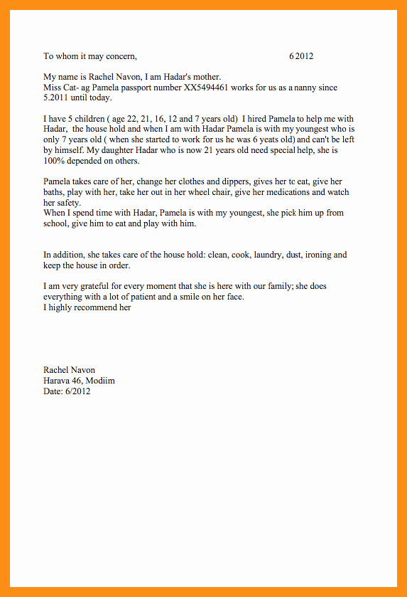 Letter Of Recommendation for Nanny Fresh Letter Of Re Mendation Nanny