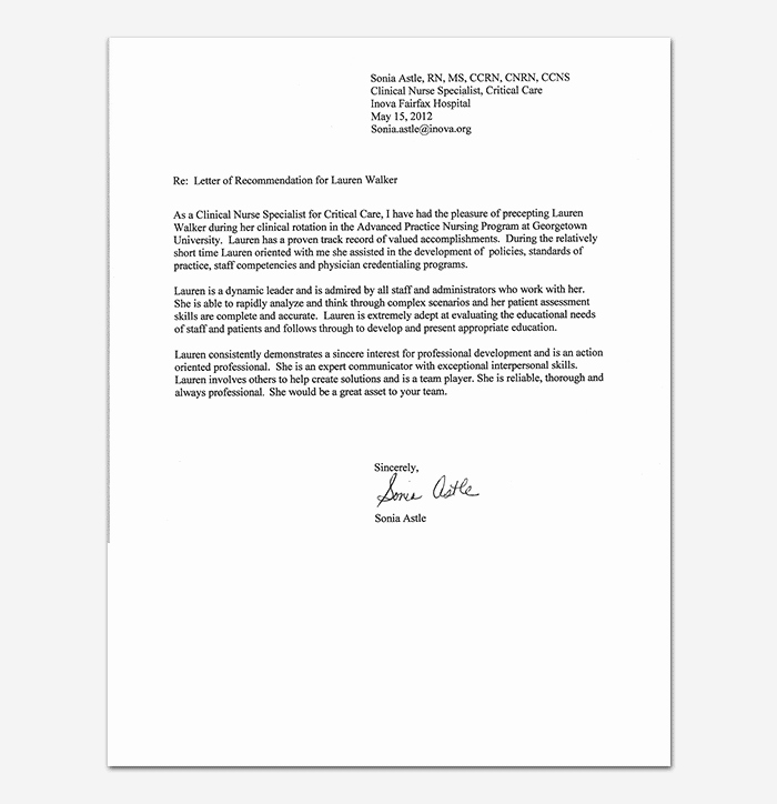 Letter Of Recommendation for Nurse Beautiful Nursing Reference Letter