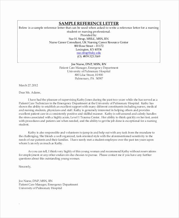Letter Of Recommendation for Nurse Unique 10 Student Reference Letter Templates Free Samples