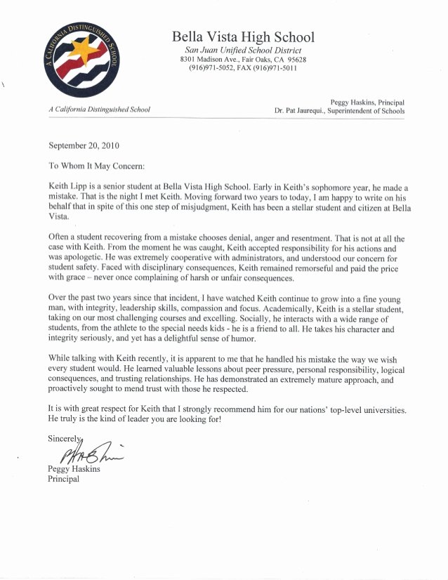 Letter Of Recommendation for Principal New High School Principal Letter Of Re Mendation