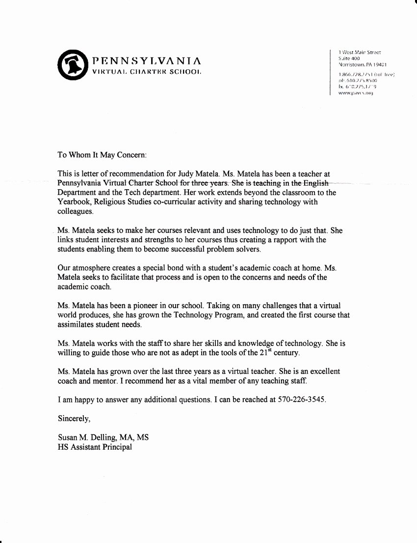 Letter Of Recommendation for Principals Awesome A School Principal S Re Mendation Letter for A Teacher
