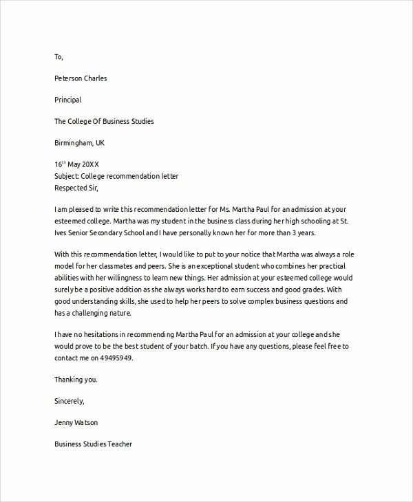 Letter Of Recommendation for Principals Elegant 8 Letter Of Re Mendation Examples