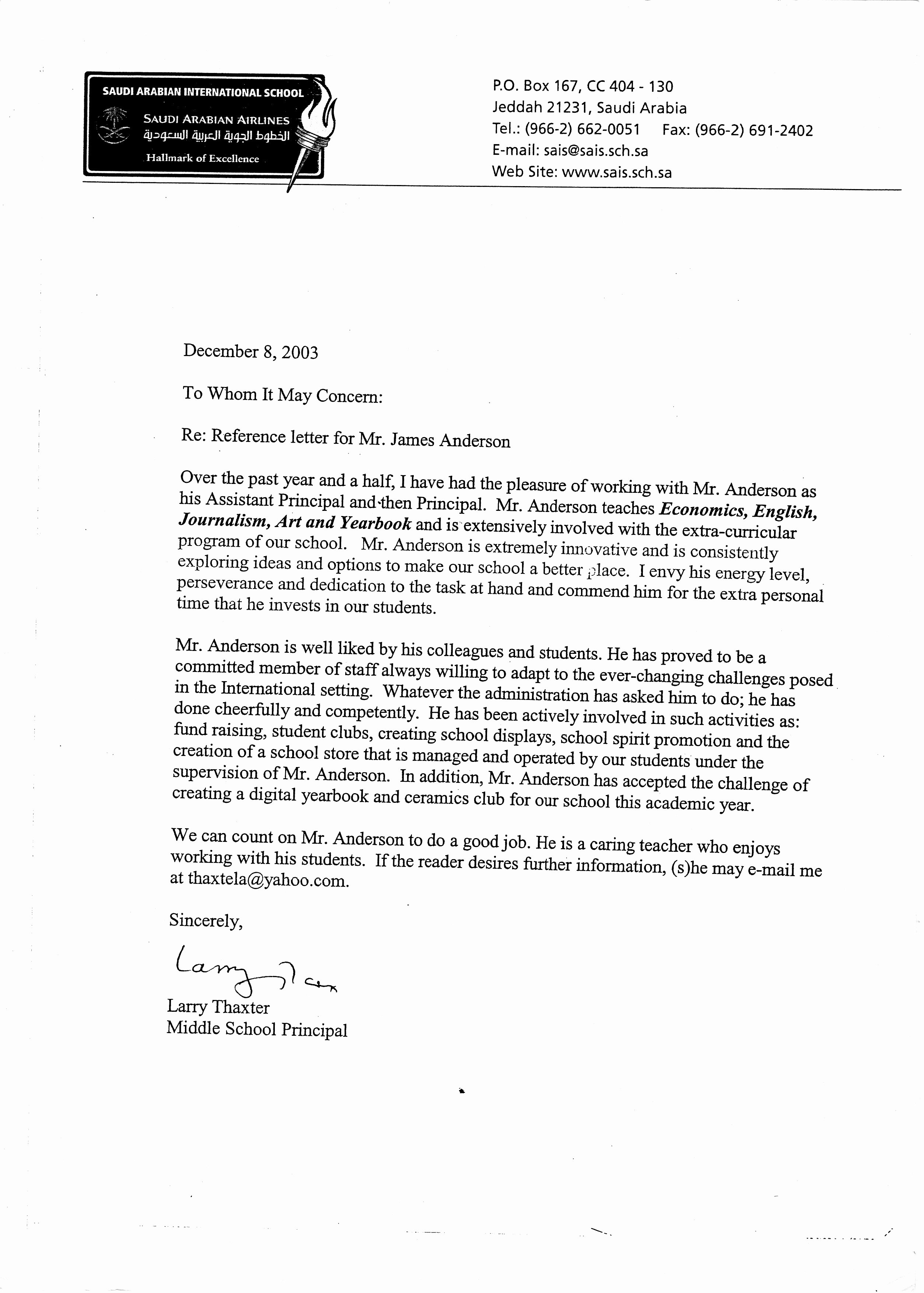 Letter Of Recommendation for Principalship Beautiful My Website