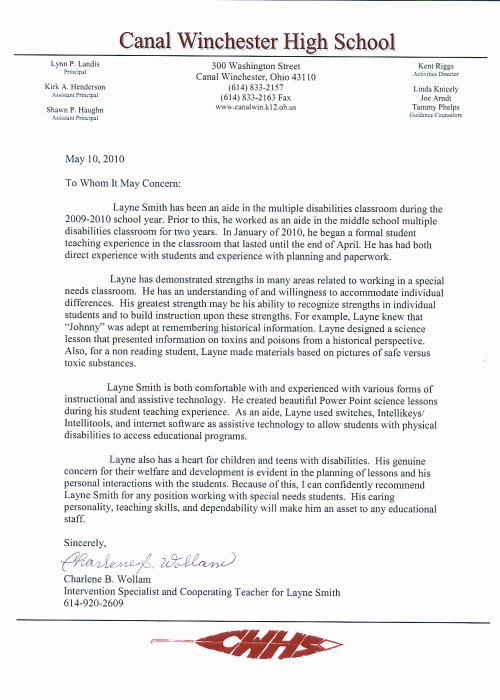 Letter Of Recommendation for Principalship New Re Mendations