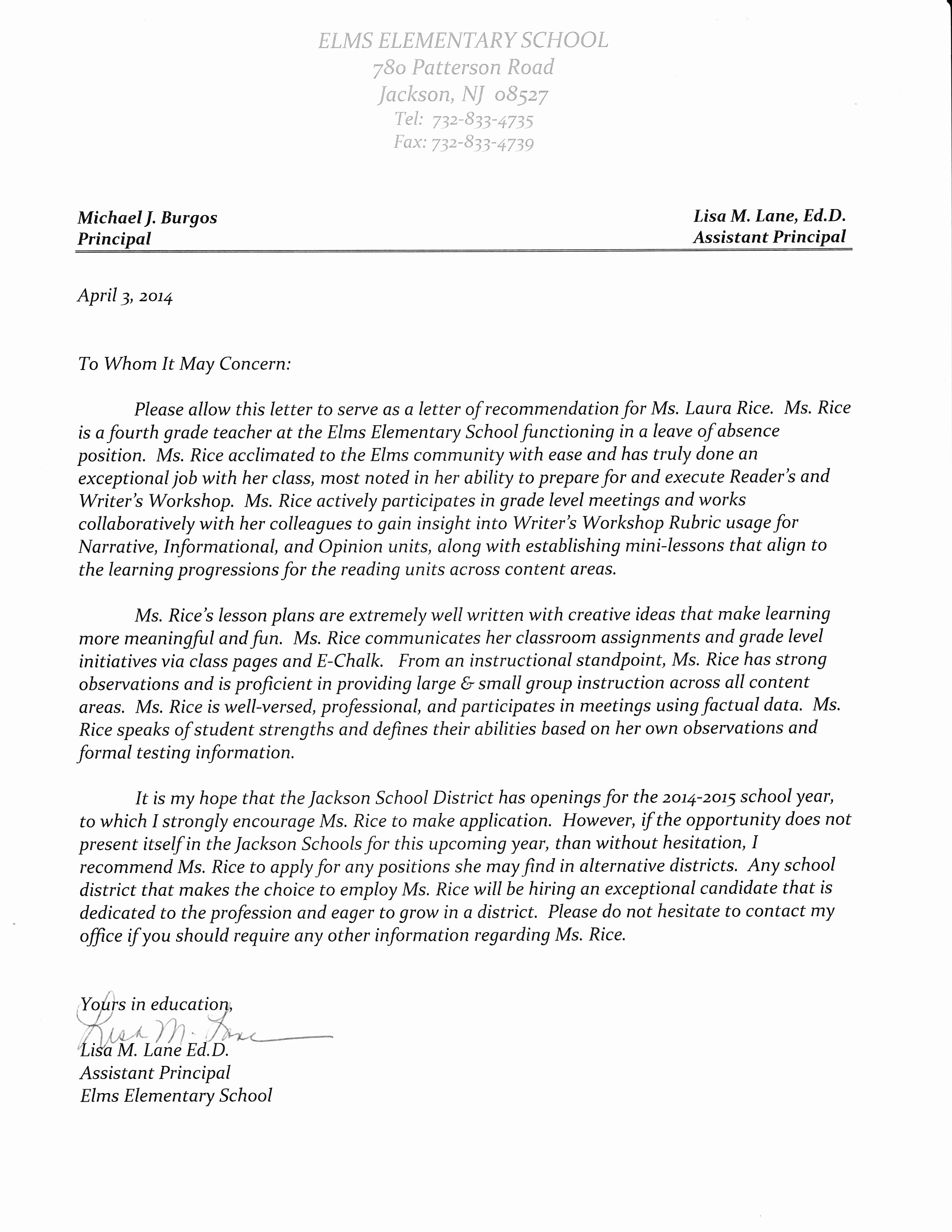 Letter Of Recommendation for Principalship New Samples