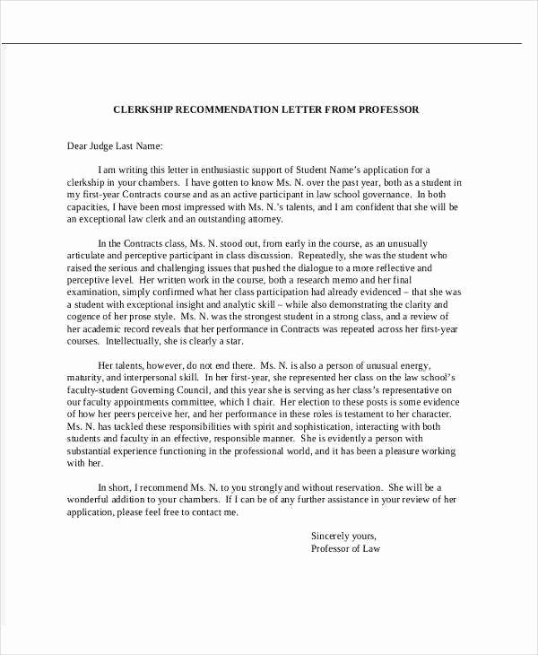 Letter Of Recommendation for Professorship Unique Sample Re Mendation Letter for Graduate School From