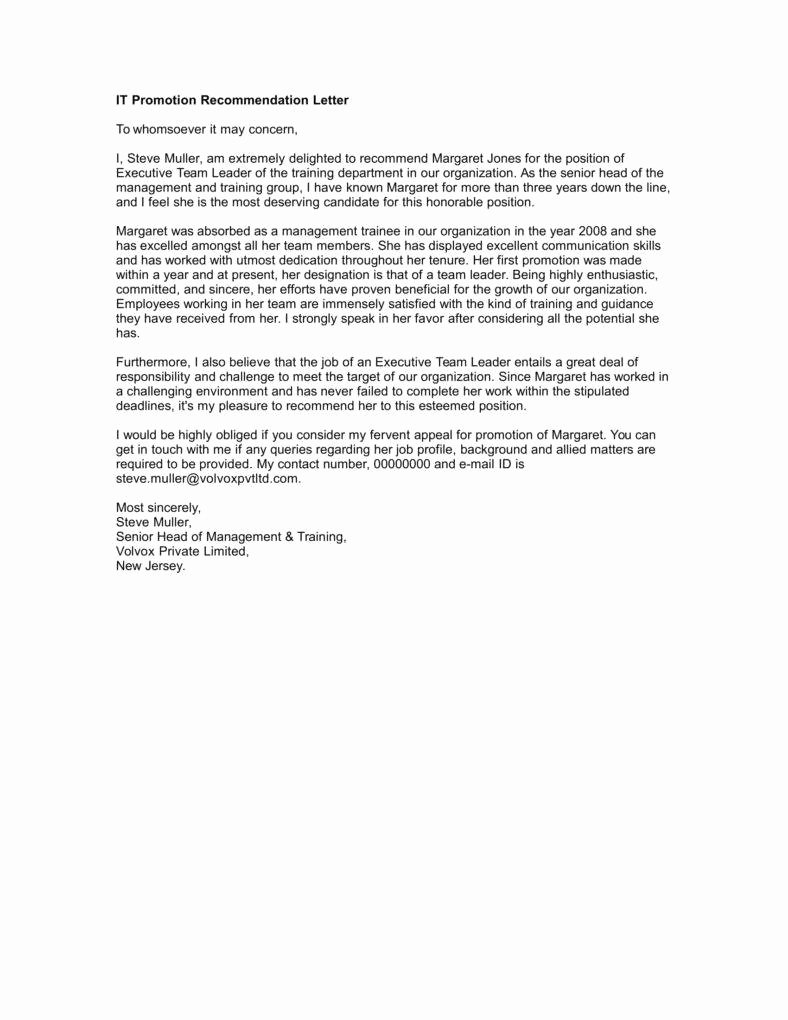 Letter Of Recommendation for Promotion Beautiful 9 Job Promotion Letter Templates Free Samples Examples