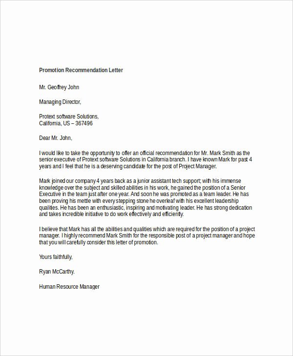 Letter Of Recommendation for Promotion Fresh 14 Promotion Re Mendation Letters