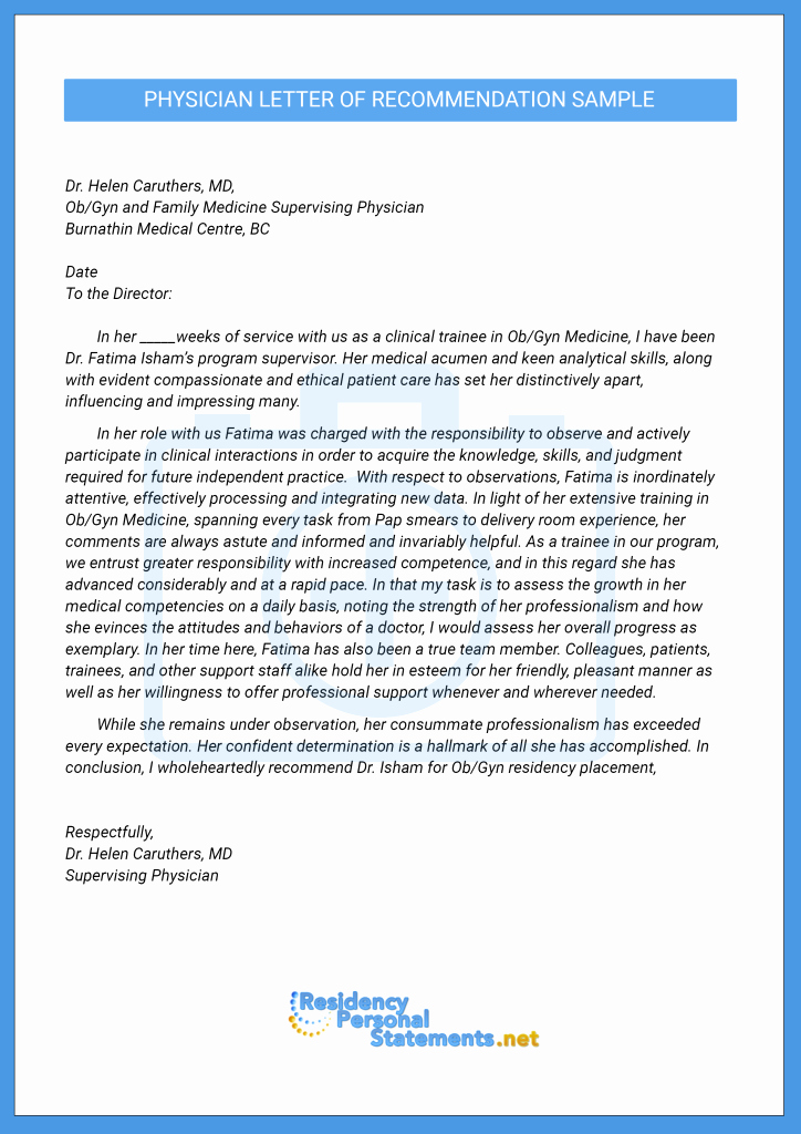 Letter Of Recommendation for Residency Inspirational Finest Physician Letter Of Re Mendation Sample