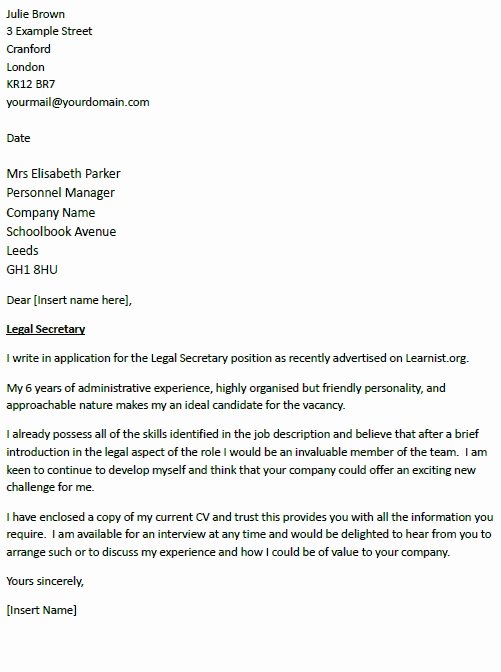 Letter Of Recommendation for Secretary Elegant Cover Letter Examples for Legal assistant Letter Of