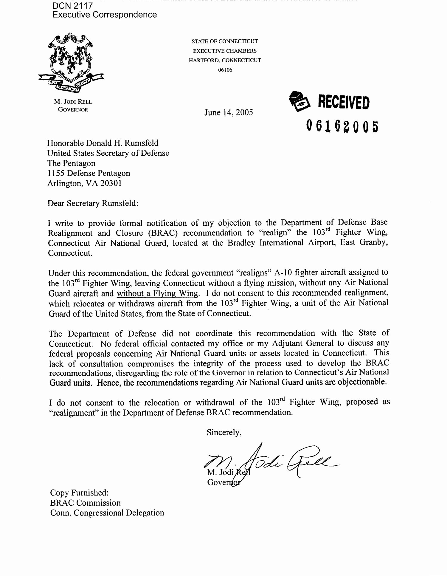 Letter Of Recommendation for Secretary New Letter From Ct Gov Rell to Secretary Rumsfeld and