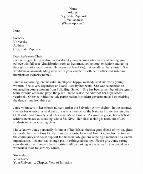 Letter Of Recommendation for sorority Elegant Fraternity Interest Letter Example
