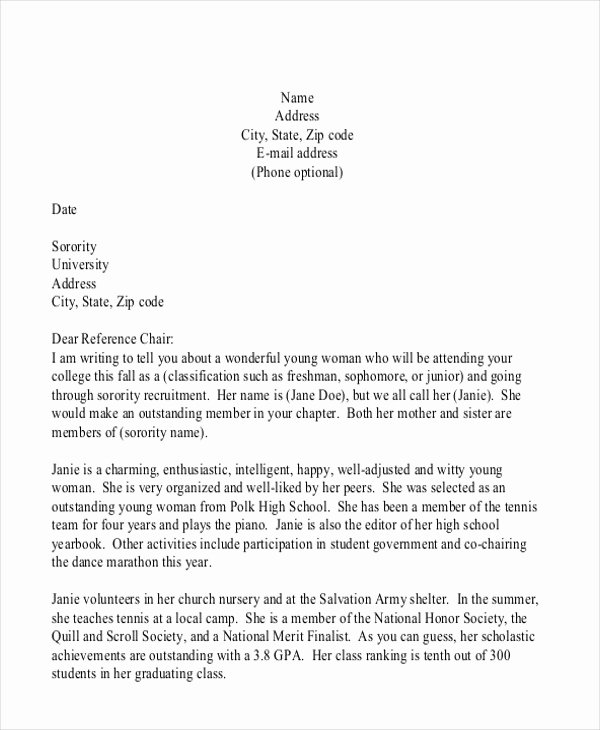 Letter Of Recommendation for sorority Luxury sorority Re Mendation Letter Letter Of Re Mendation