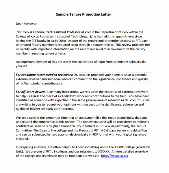 Letter Of Recommendation for Tenure Fresh Sample Promotion Letter 15 Free Samples Examples