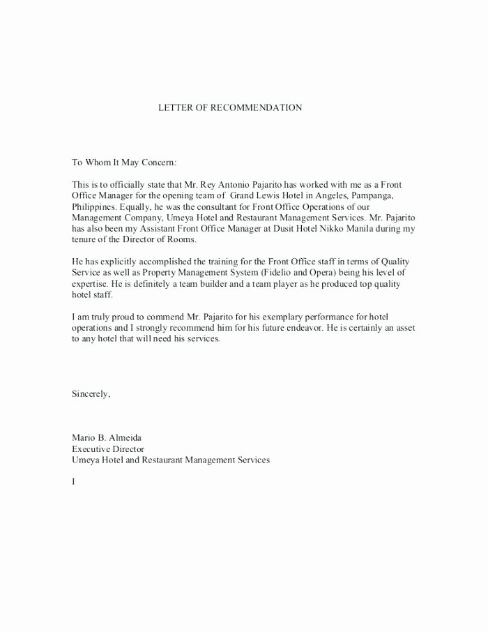 Letter Of Recommendation for Tenure Luxury Re Mendation Letter for Property Manager Bura
