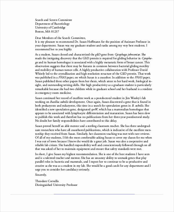 Letter Of Recommendation for Tenure New 11 Professor Re Mendation Letter Samples