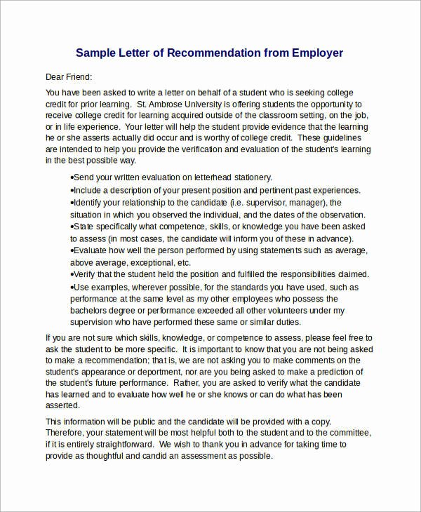 Letter Of Recommendation for Tenure Unique 15 Sample Re Mendation Letters for Employment In Word