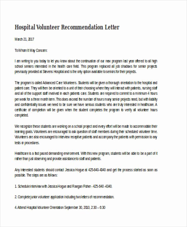 Letter Of Recommendation for Volunteer Inspirational 89 Re Mendation Letter Examples &amp; Samples Doc Pdf