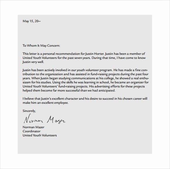 Letter Of Recommendation for Volunteers Awesome 10 Personal Letter formats – Samples Examples &amp; format