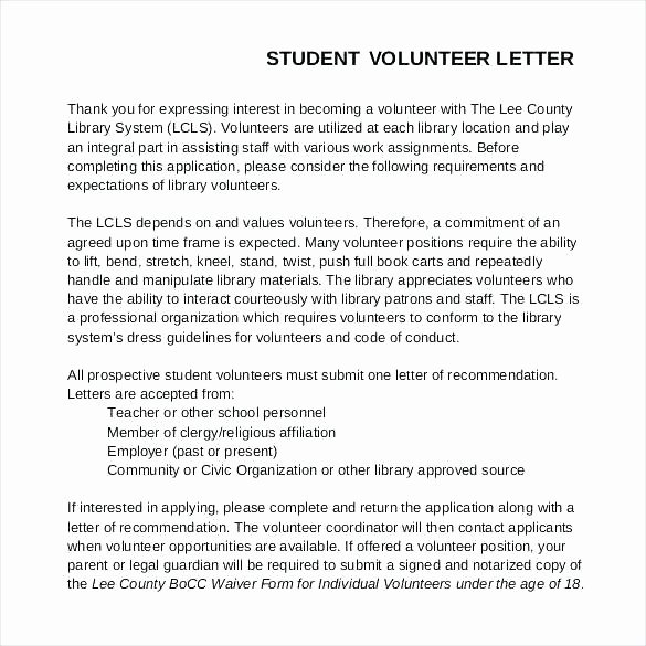 Letter Of Recommendation for Volunteers Inspirational Sample Re Mendation Letter for Volunteer Work