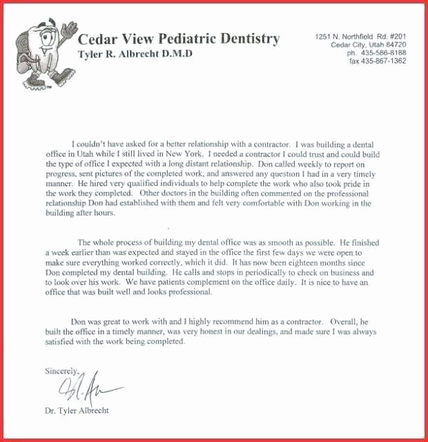 Letter Of Recommendation From Dentist Luxury Dental Letters Re Mendation