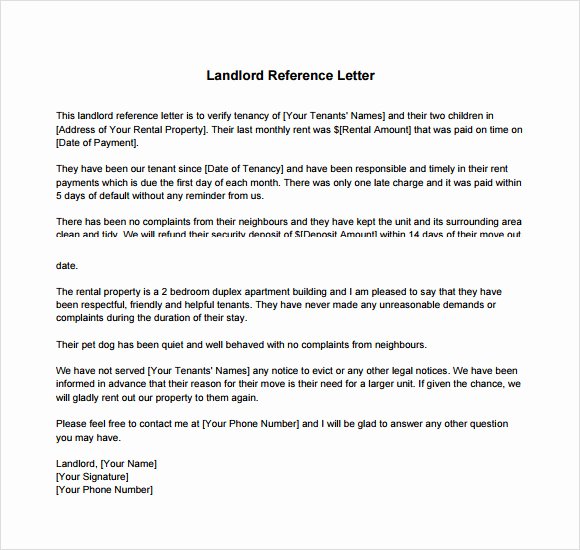 Letter Of Recommendation From Landlord Awesome Landlord Reference Letter Template 8 Download Free