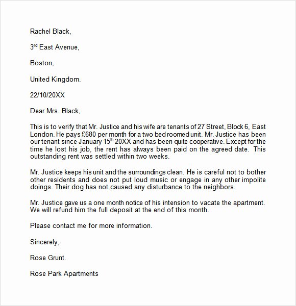 Letter Of Recommendation From Landlord Unique Landlord Reference Letter Template 8 Download Free