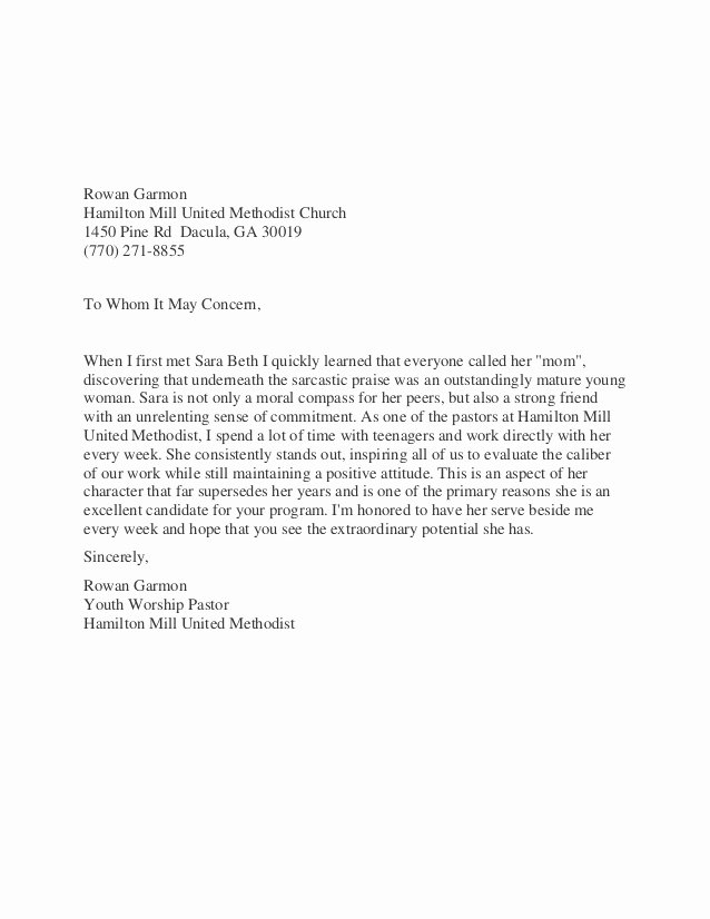 Letter Of Recommendation From Pastor Awesome Re Mendation Letter