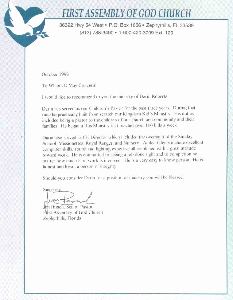 Letter Of Recommendation From Pastor Lovely Re Mendation Letter for Scholarship From Pastor Image