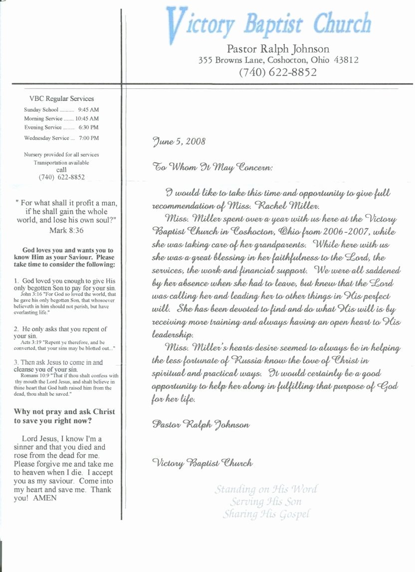 Letter Of Recommendation From Pastor Luxury Scholarship Re Mendation Letter From Youth Pastor