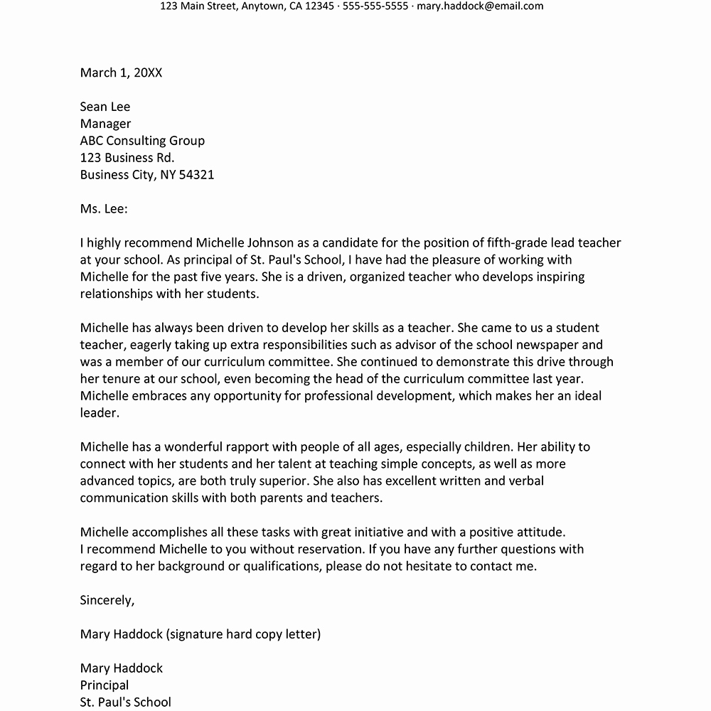 Letter Of Recommendation From Teacher Beautiful Samples Letters Re Mendation Sample for Teachers From