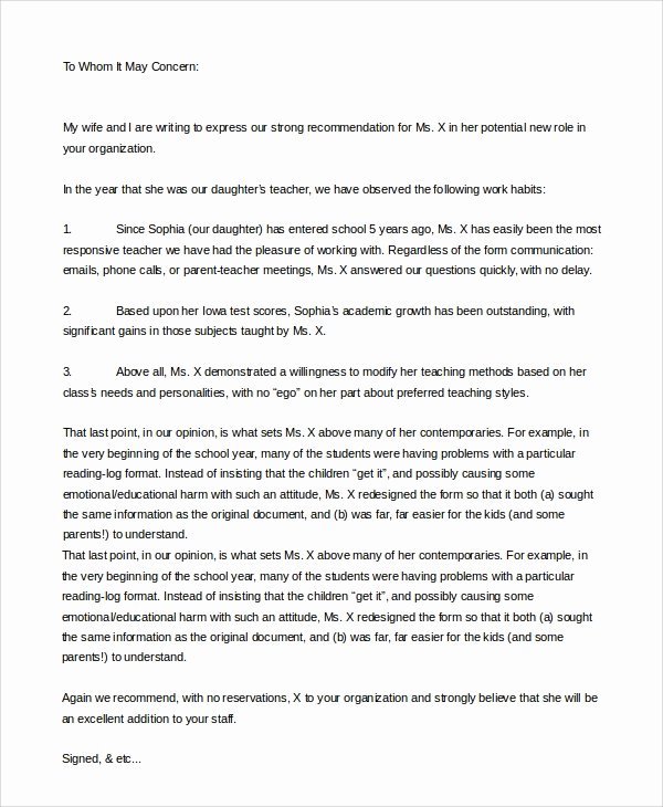 Letter Of Recommendation From Teacher Inspirational 8 Sample Letters Of Re Mendation for Teacher
