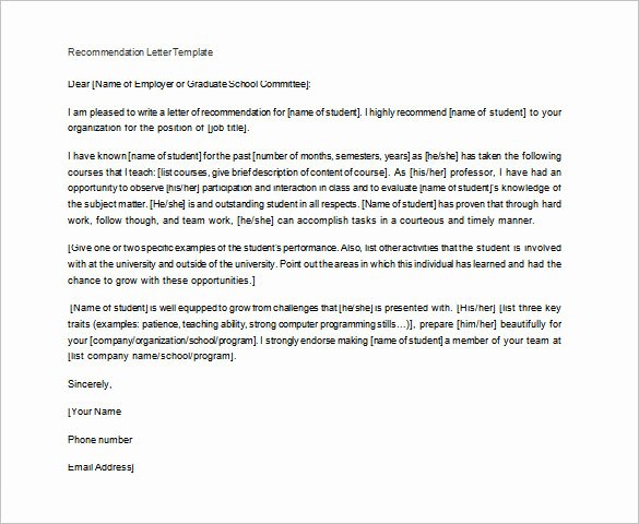 Letter Of Recommendation From Teacher Lovely Letter Of Re Mendation for Teacher – 12 Free Word