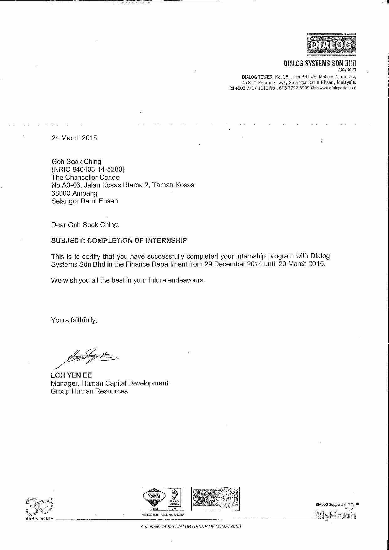 Letter Of Recommendation Internship Lovely Reference Letter Internship Report