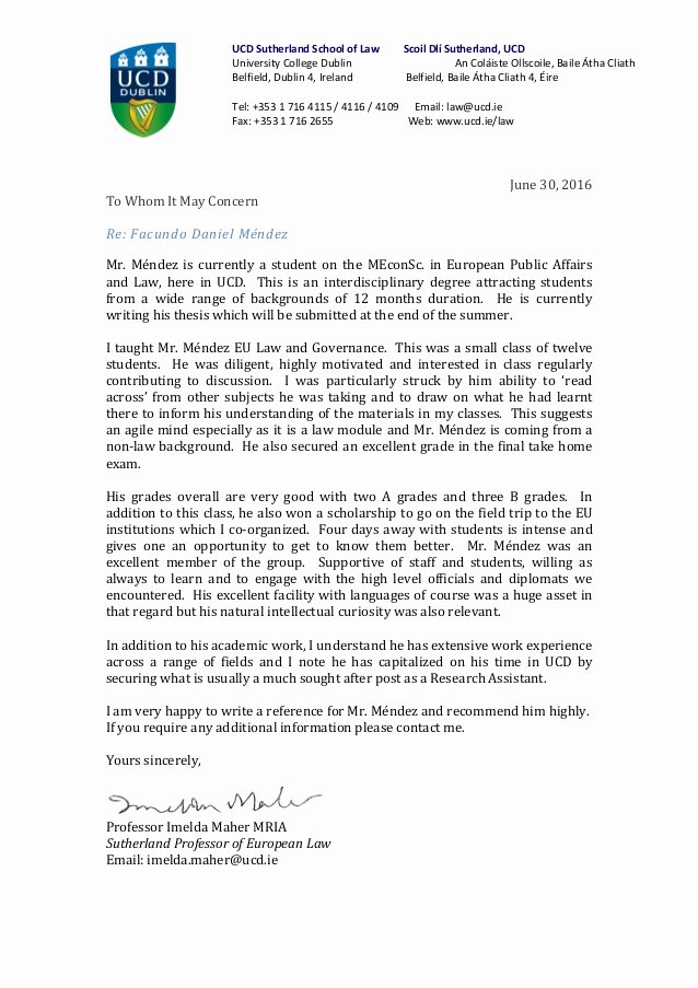 Letter Of Recommendation Law School Elegant Dr Maher Sutherland Chair In European Law Letter Of