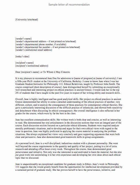 Letter Of Recommendation Masters Program Lovely Sample Re Mendation Letter for University Admission